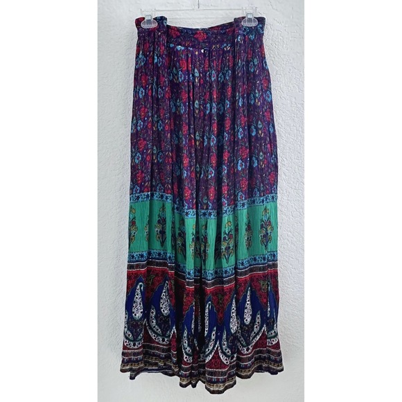 Worthington Maxi‎ Skirt OS Purple Floral Paisley Tiered Drawstring Gipsy Hippie - Picture 6 of 10
